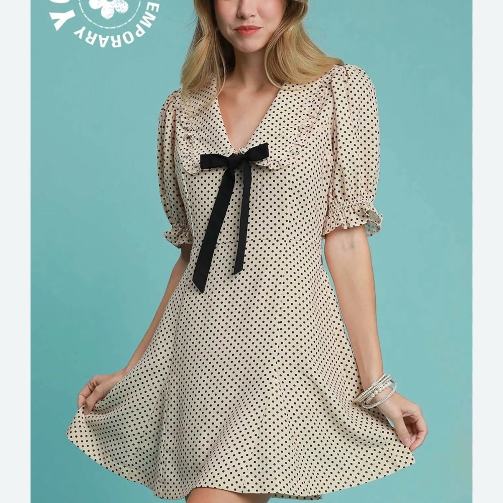 Umgee Polka Dot V-Neck Mini Dress - Large NWT